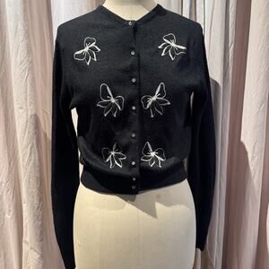 Vintage 50s Bow Embroidery Cardigan M